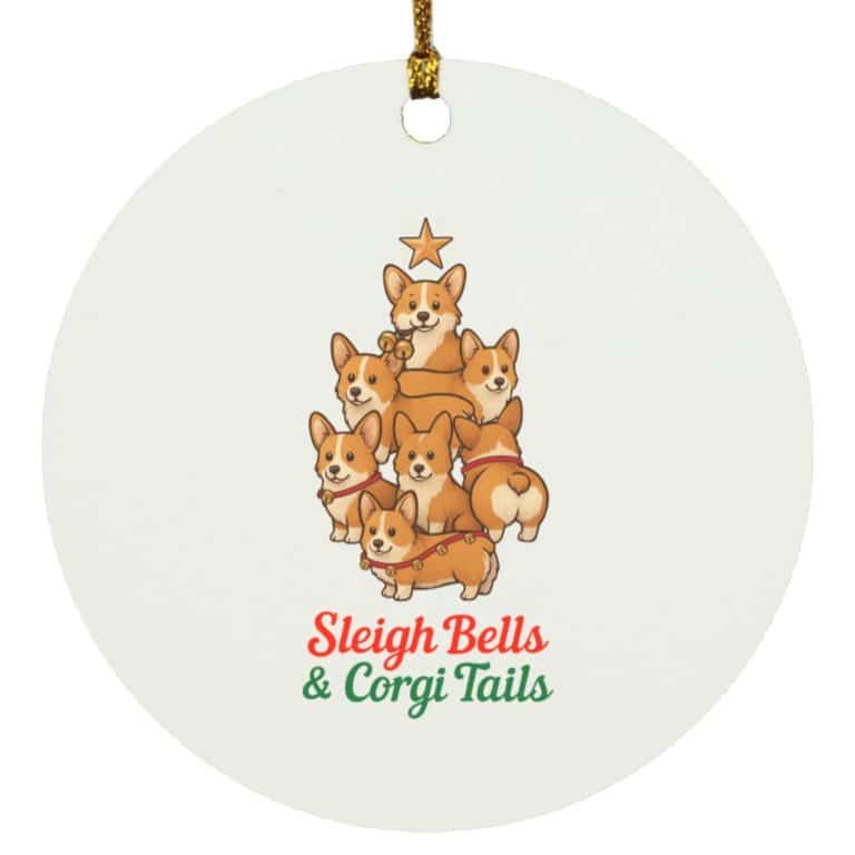Sleigh Bells & Corgi Tails Circle Ornament