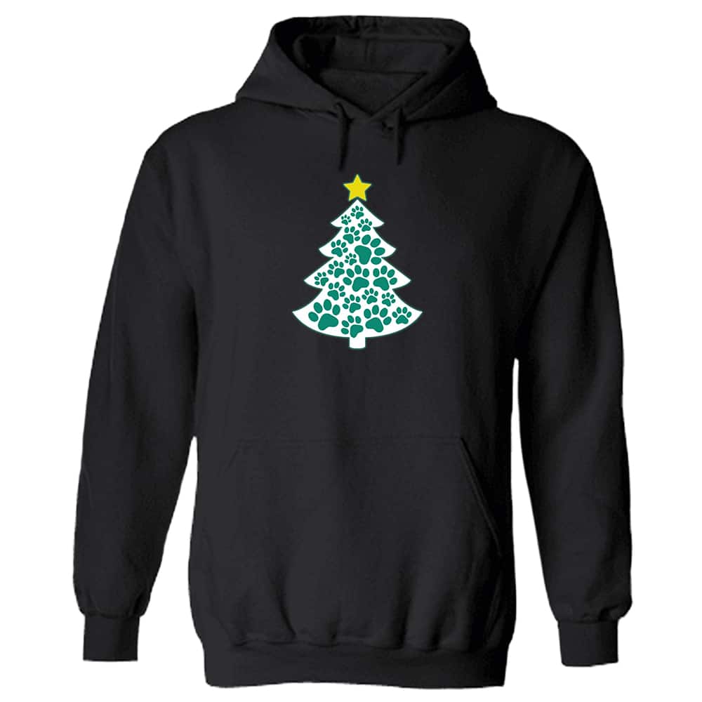 Merry Christmas Tree Paws Hoodie Black