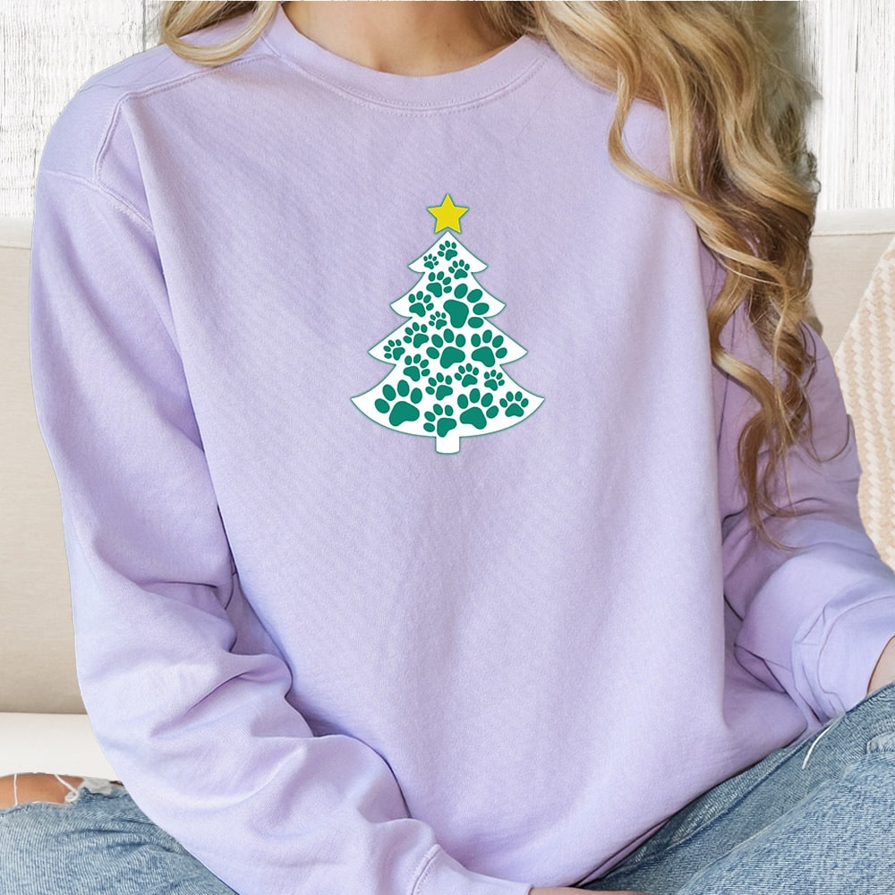 Comfort Colors Merry Christmas Tree Paws Premium  Sweatshirt - Orchid