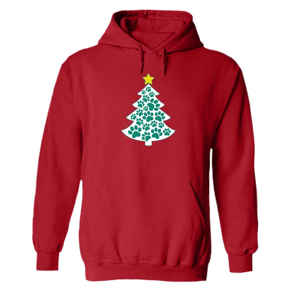 Merry Christmas Tree Paws Hoodie Red