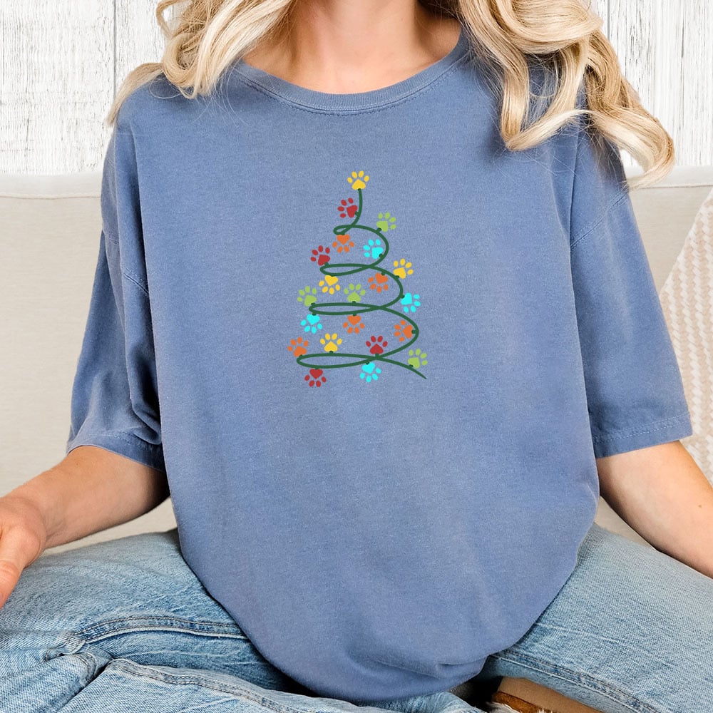 Comfort Colors Holiday Spiral Tree Vintage Washed Tee - Blue Jean