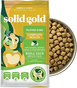 Solid Gold Dry Dog Food for Adult & Senior Dogs - with Whole Grains, Oatmeal, Pearled Barley, & Fish - Potato Free, High Fiber Adult Dog Food