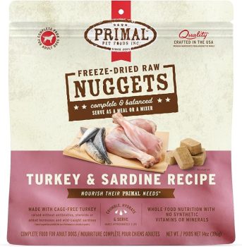 Primal Freeze Dried Raw Dog Food Nuggets, Turkey & Sardine Complete & Balanced Meal