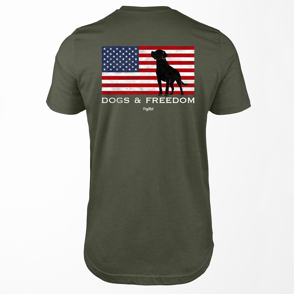 Dogs & Freedom Flag Premium Crew Neck Tee Military Green