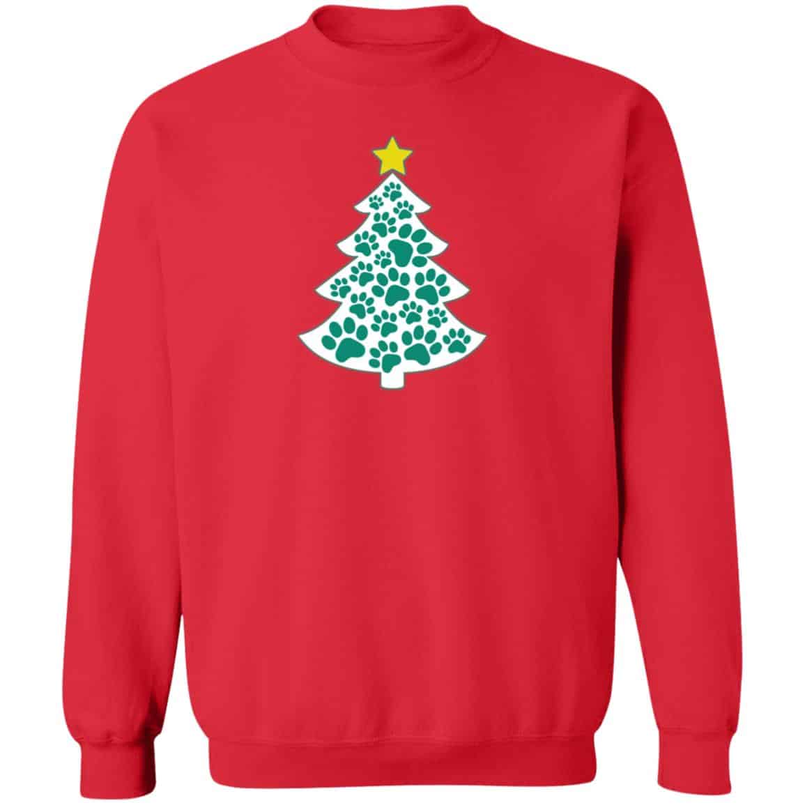 Merry Christmas Tree Paws Sweatshirt Red