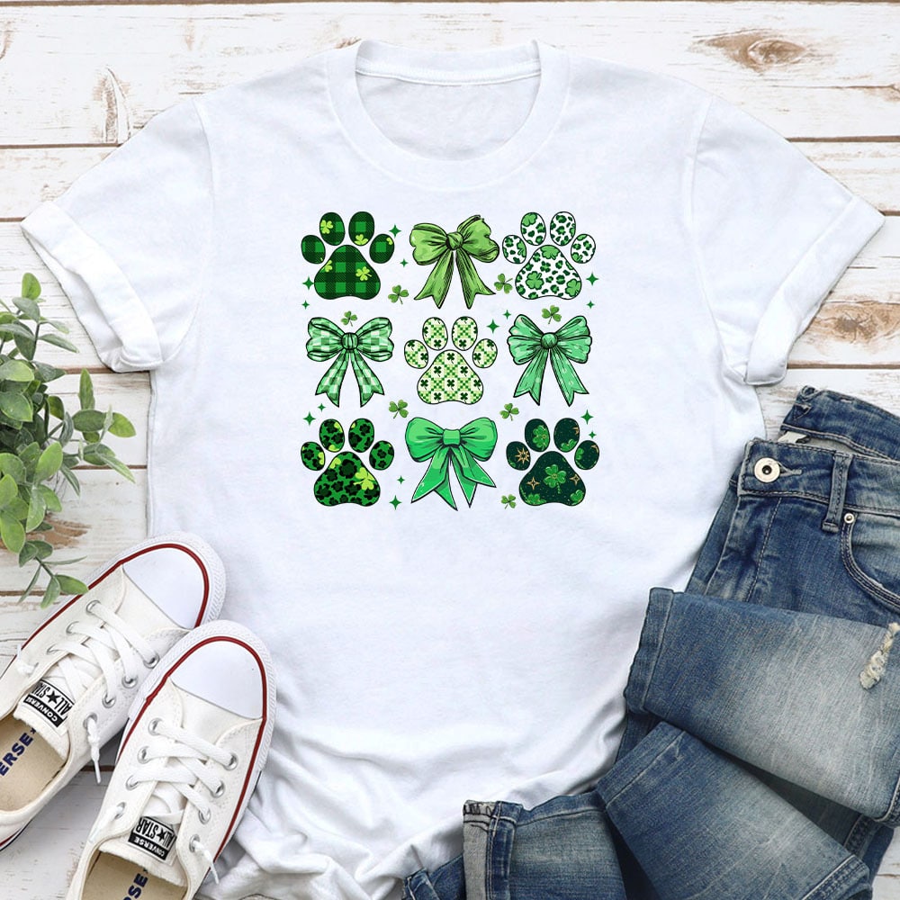 Fund 30 Meals for $15.00 and Get A Free - Paws & Bows & Shamrocks Standard Tee White