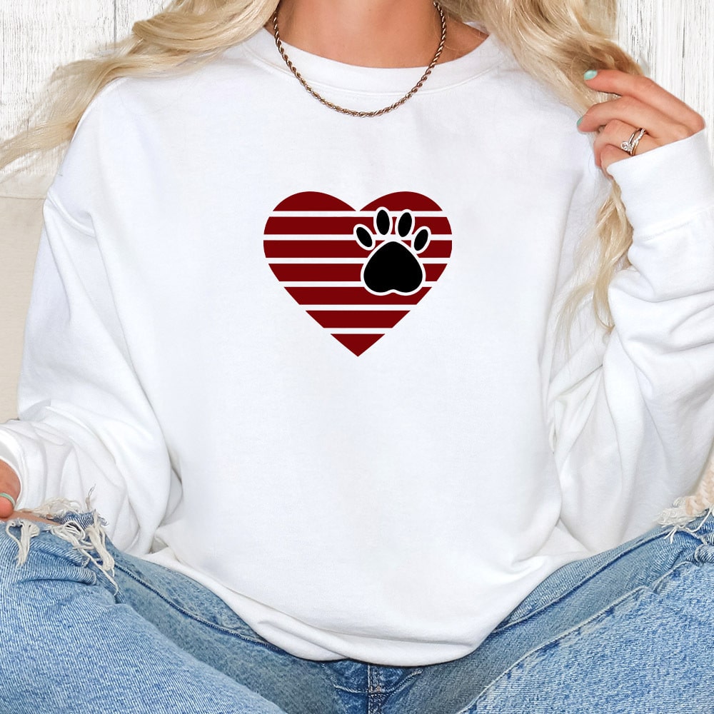 Comfort Colors Striped Heart Paw Premium  Sweatshirt - White