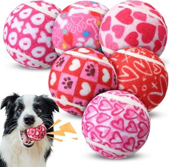 6 Pcs Valentine's Squeaky Tennis Balls Interactive Dog Balls