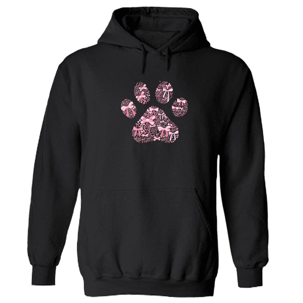 Pink Ribbon Paw Hoodie Black
