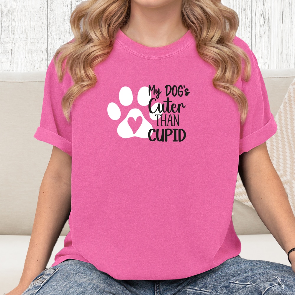 Comfort Colors My Dog Is Cuter Than Cupid Vintage Washed Tee - Crunchberry