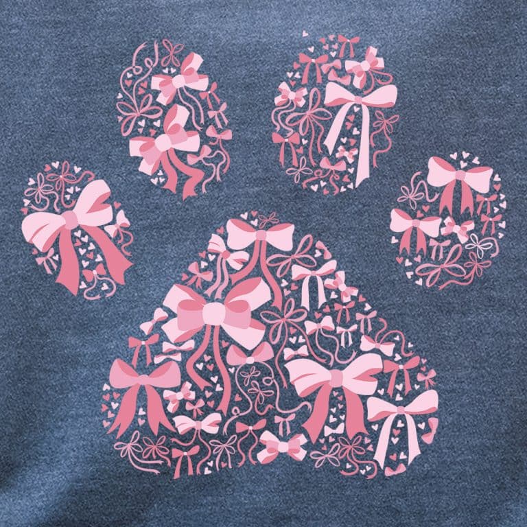 Comfort Colors Pink Ribbon Paw Vintage Washed Tee - Denim - iHeartDogs.com