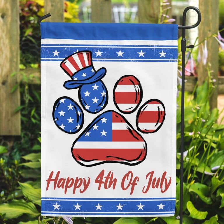Happy 4th Of July Dog Paw Garden Flag- Outdoor Yard Decor- Helps Feed Hungry Shelter Dogs in Need
