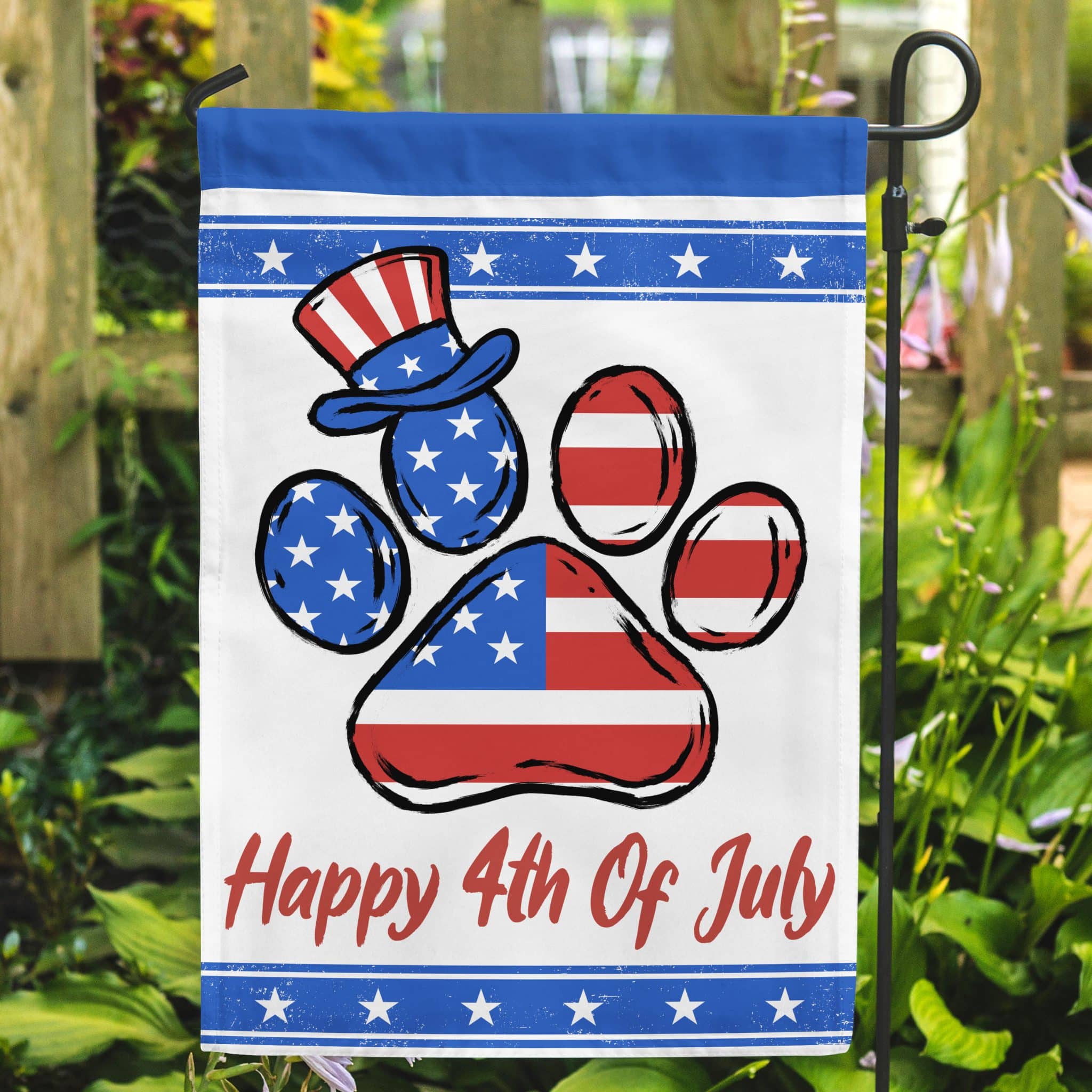 Happy 4th Of July Dog Paw Garden Flag- Outdoor Yard Decor- Helps Feed Hungry Shelter Dogs in Need