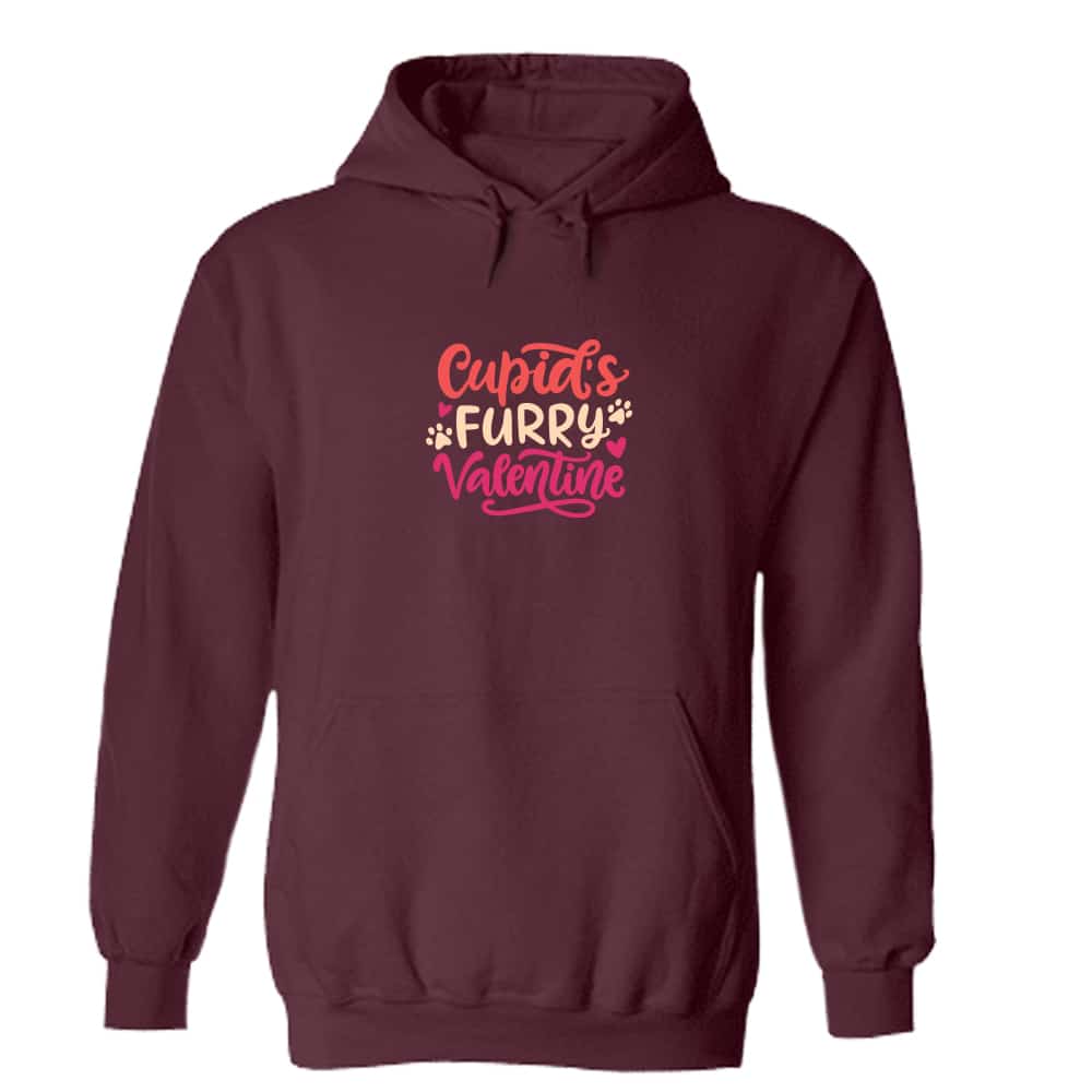 Cupid’s Furry Valentine Hoodie Maroon