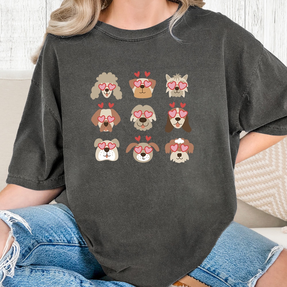 Comfort Colors Doggie Heart Sunglasses Vintage Washed Tee - Pepper