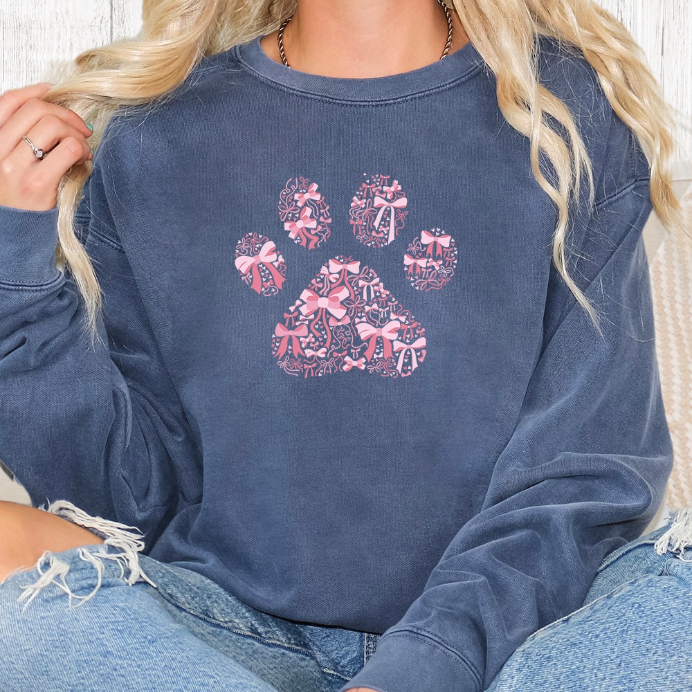 Comfort Colors Pink Ribbon Paw Premium  Sweatshirt - Denim