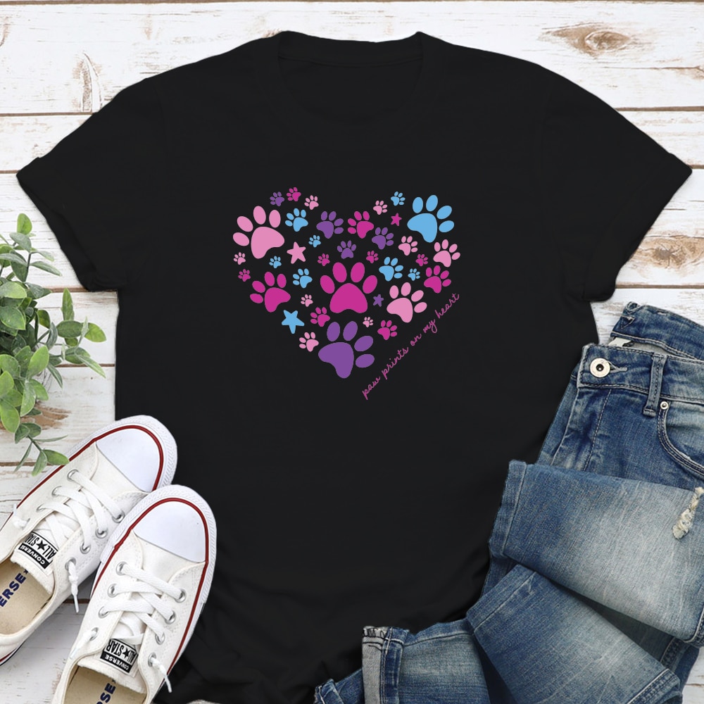 Fund 20 Meals for $15.00 and Get A Free - Paw Prints On My Heart Standard Tee Black