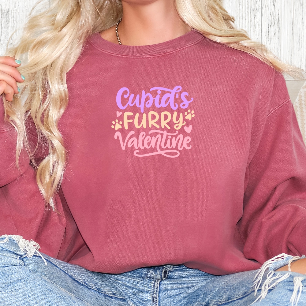 Image of Comfort Colors Cupid’s Furry Valentine Premium  Sweatshirt - Crimson