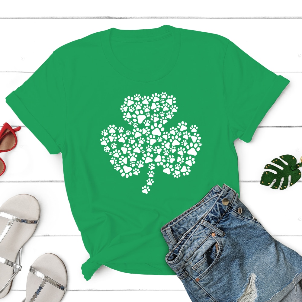Fund 30 Meals for $15.00 and Get A Free - Dog Paws Shamrock Standard Tee Irish Green