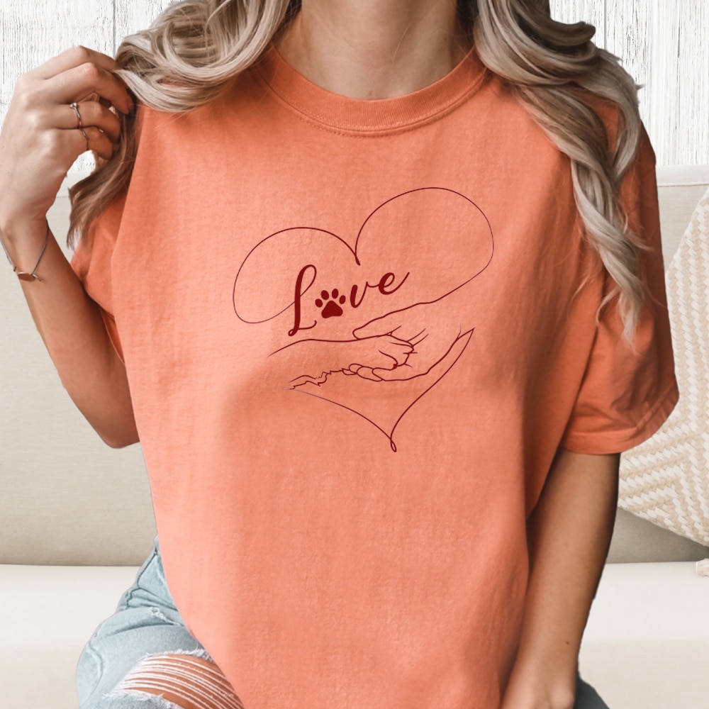 Comfort Colors Love is Paw in Hand Vintage Washed Tee - Terracotta