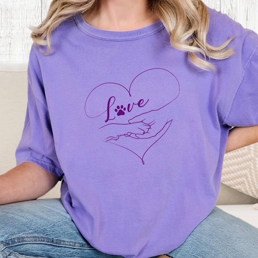 Comfort Colors Love is Paw in Hand Vintage Washed Tee - Violet