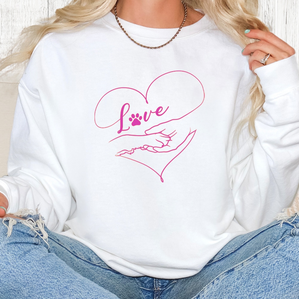 Comfort Colors Love is Paw in Hand Premium Sweatshirt - White