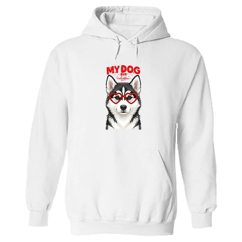 My Dog Is My Valentine Husky Black & White Hoodie White