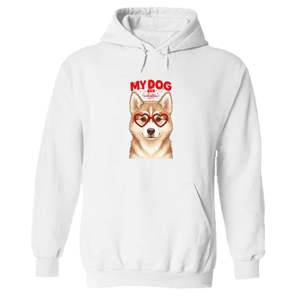My Dog Is My Valentine Husky Red & White Hoodie White