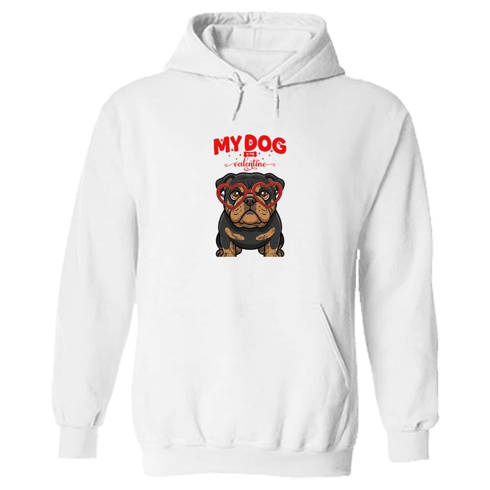 My Dog Is My Valentine Bulldog Black & Tan Hoodie White