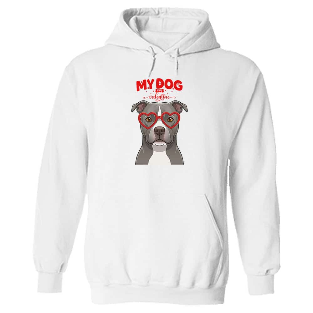My Dog Is My Valentine Pit Bull Blue Hoodie White