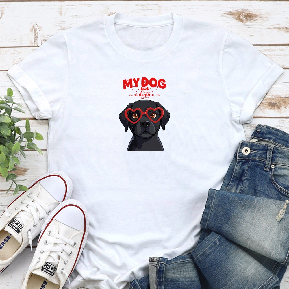 My Dog Is My Valentine Labrador Retriever Black Standard Tee White