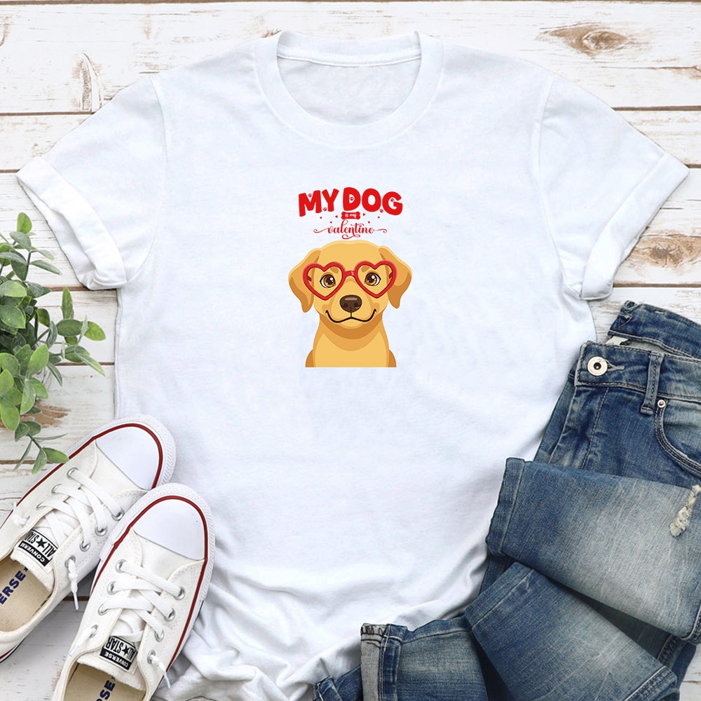 My Dog Is My Valentine Labrador Retriever Yellow Standard Tee White