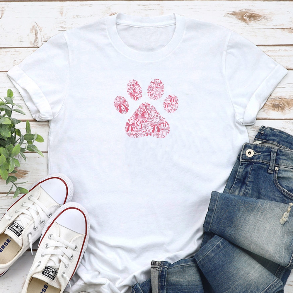 Pink Ribbon Paw Standard Tee White