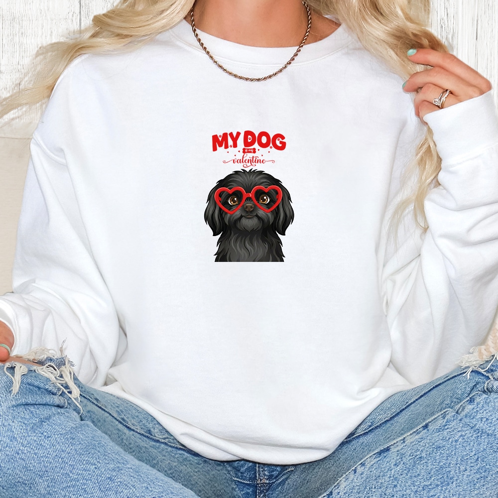 Comfort Colors My Dog Is My Valentine Shih Tzu Black Premium  Sweatshirt - White