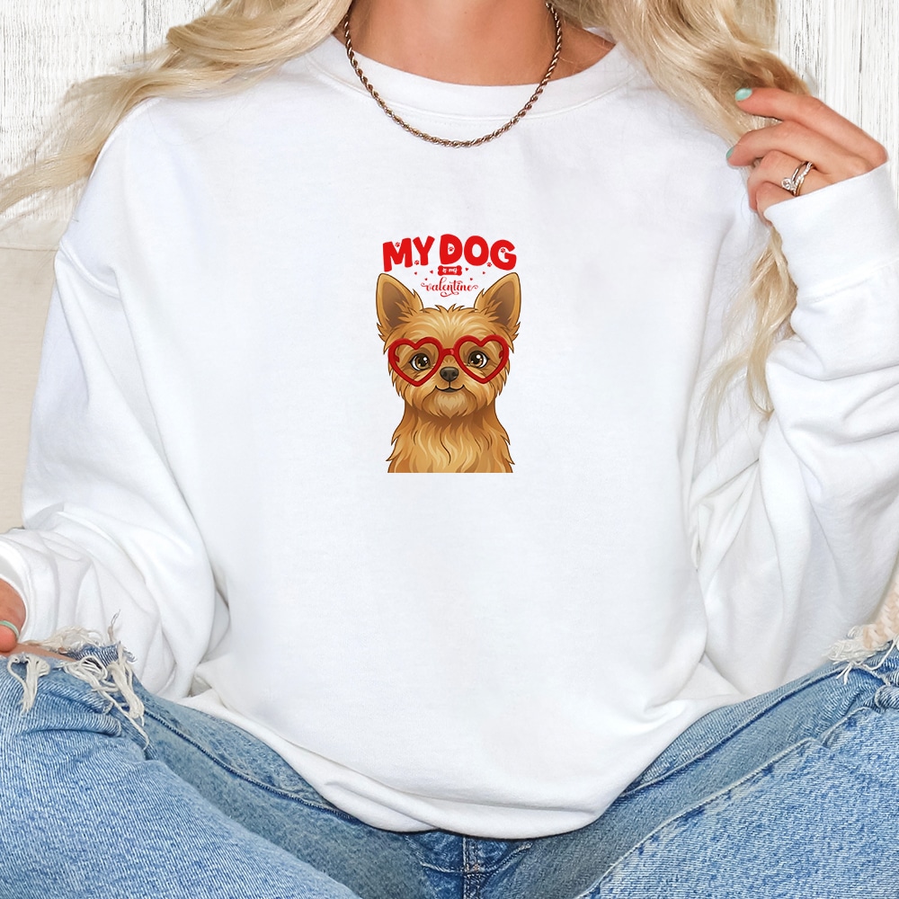 Comfort Colors My Dog Is My Valentine Yorkshire Terrier Tan Premium  Sweatshirt - White