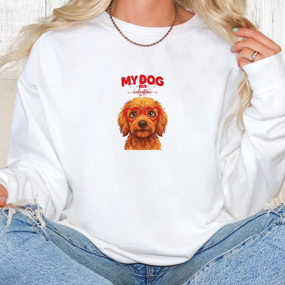Comfort Colors My Dog Is My Valentine Golden Doodle Light Brown Premium  Sweatshirt - White