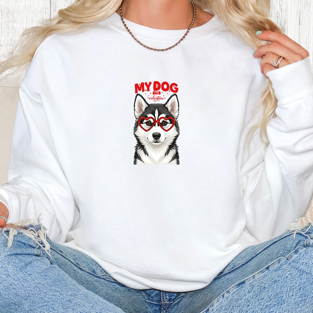 Comfort Colors My Dog Is My Valentine Husky Black & White Premium  Sweatshirt - White