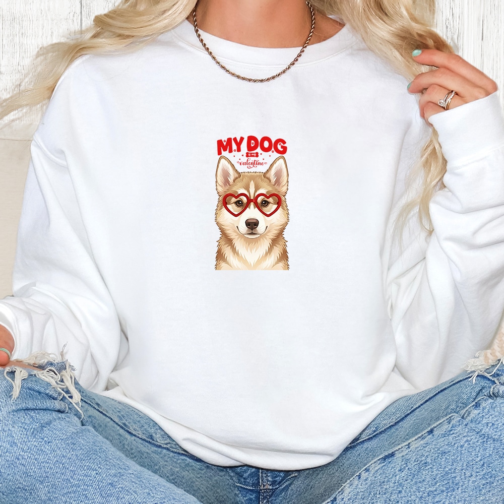 Comfort Colors My Dog Is My Valentine Husky Red & White Premium  Sweatshirt - White