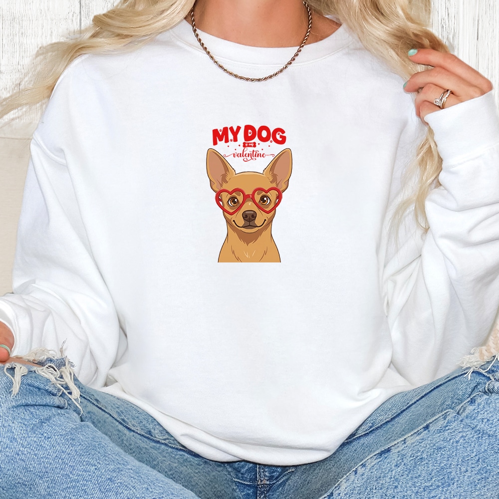 Comfort Colors My Dog Is My Valentine Chihuahua Tan Premium  Sweatshirt - White