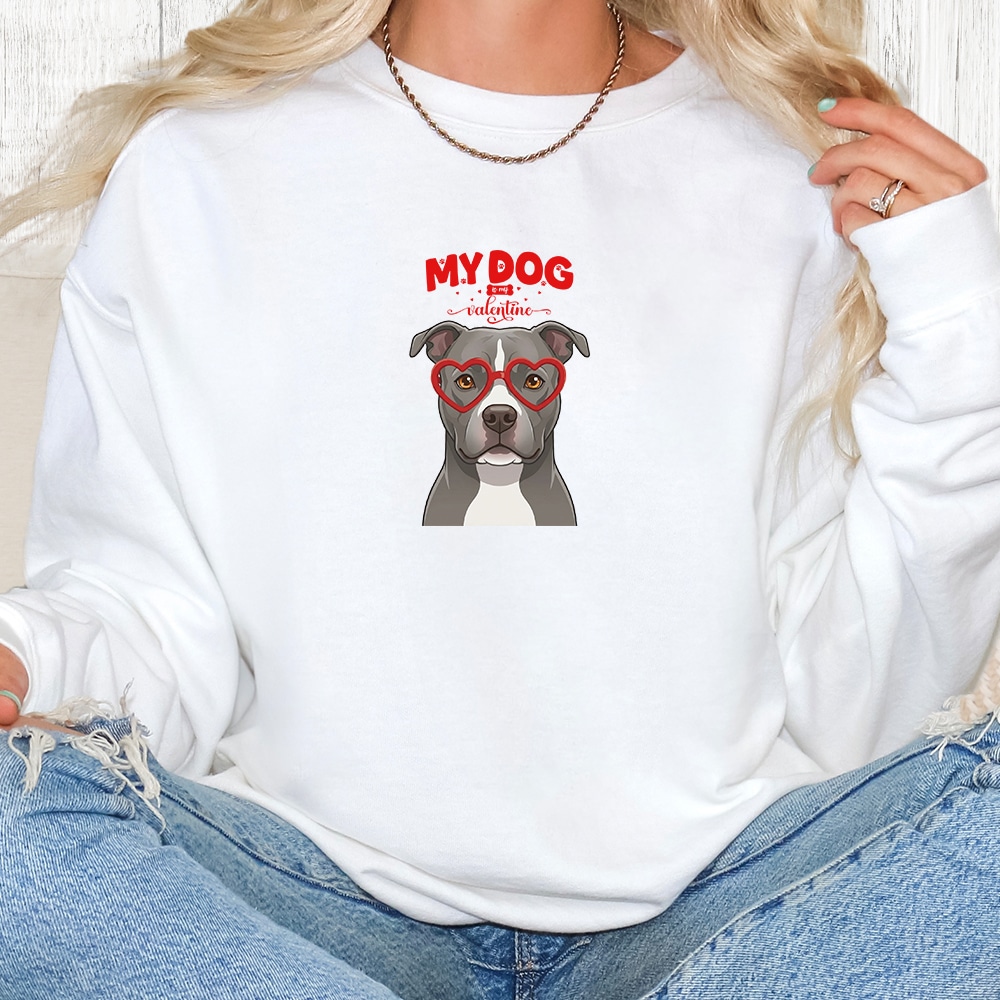 Comfort Colors My Dog Is My Valentine Pit Bull Blue Premium  Sweatshirt - White