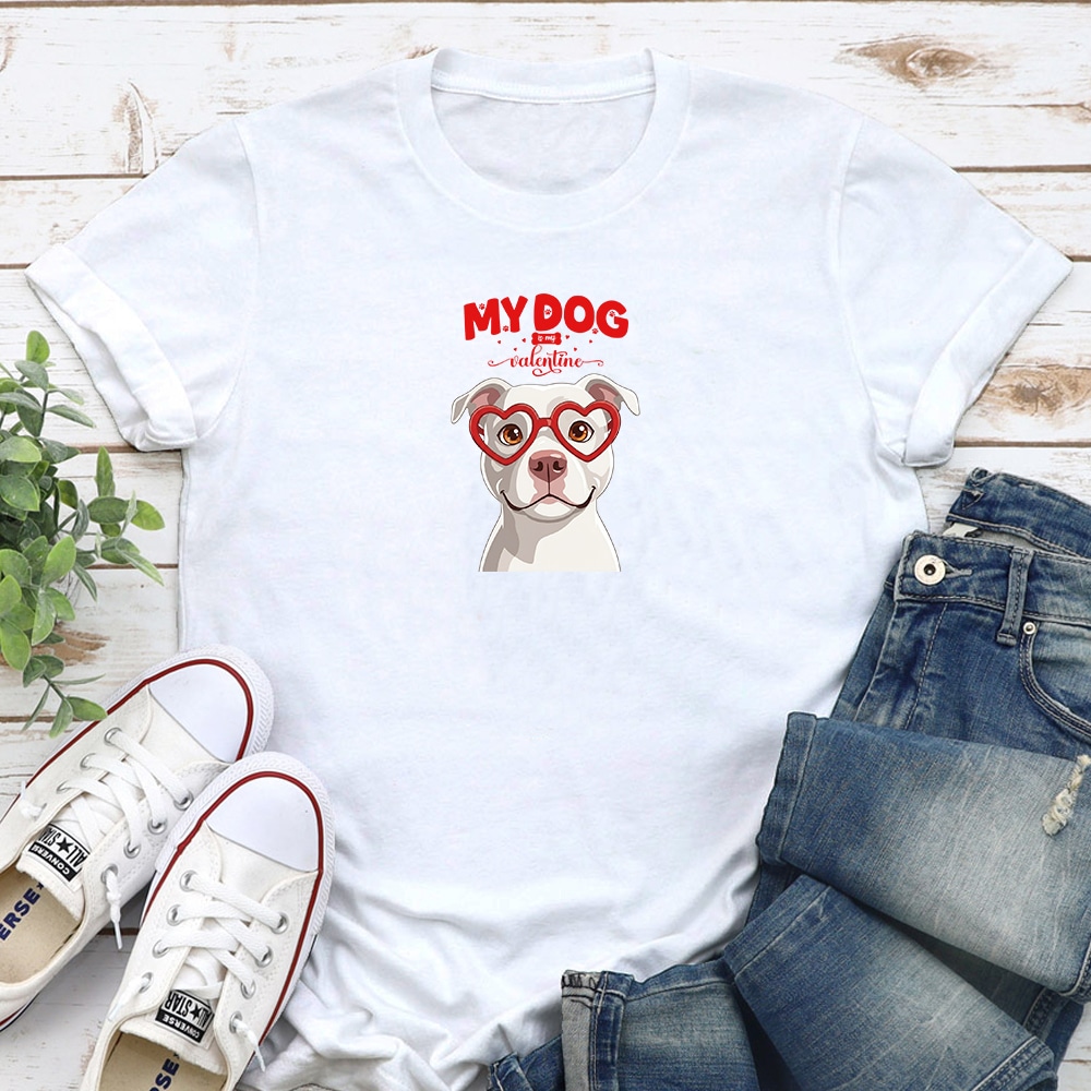 My Dog Is My Valentine Pit Bull White Standard Tee White