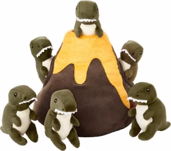 Frisco Volcano & Dinosaurs Hide & Seek Puzzle Plush Squeaky Dog Toy, Small/Medium