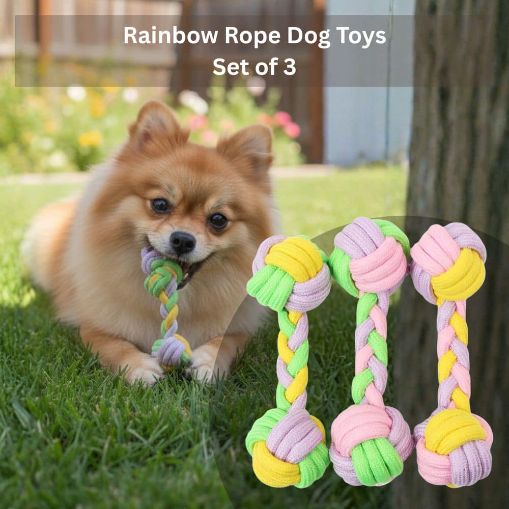 Rainbow Pastel Knotted Rope Dog Toys-  Set of 3  - Helps Feed Hungry Shelter Dogs in Need