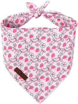 Lionet Paws Spring Strawberry Bow Dog Bandana