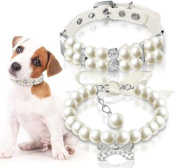 Hicarer 2 Pcs Small Dog Cat Pearl Collars