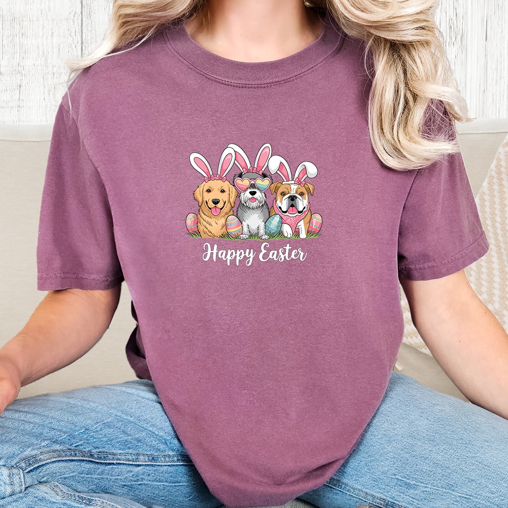 Comfort Colors Hoppy Easter Dog Squad Vintage Washed Tee - Berry