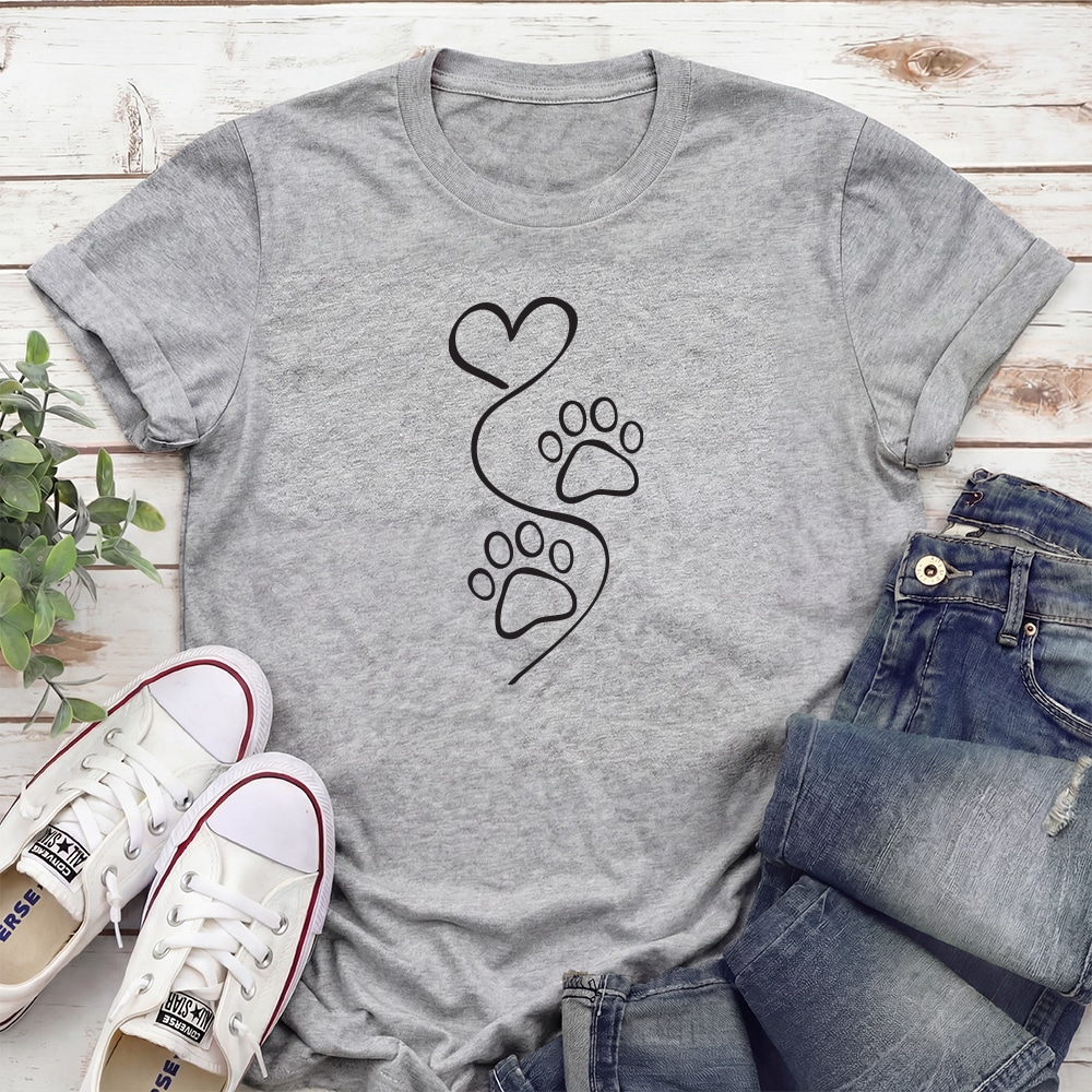 Paws Leave Heart Prints Standard Tee Heather Grey