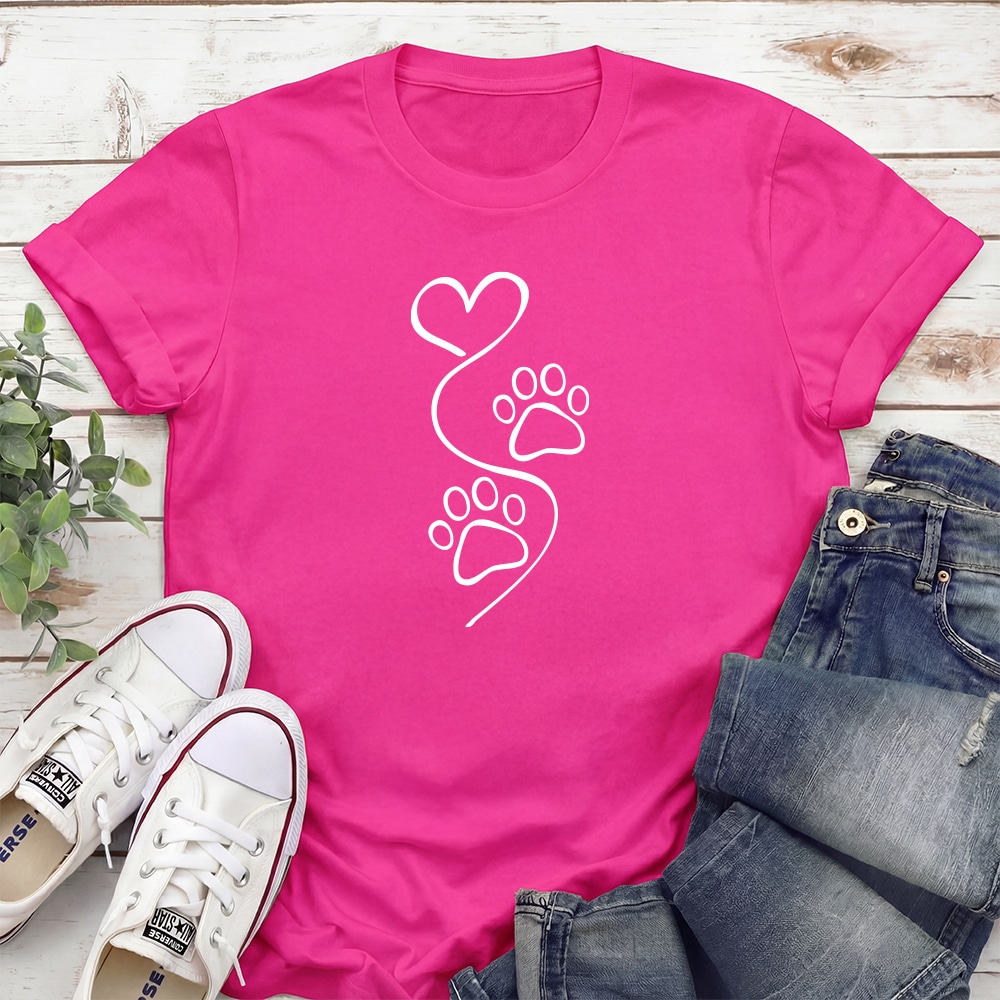 Paws Leave Heart Prints Standard Tee Pink