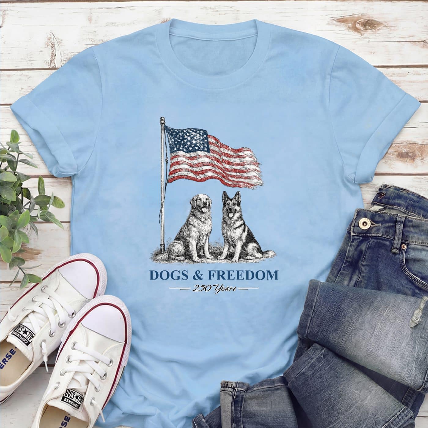 Dogs & Freedom 250 Years Standard Tee Light Blue