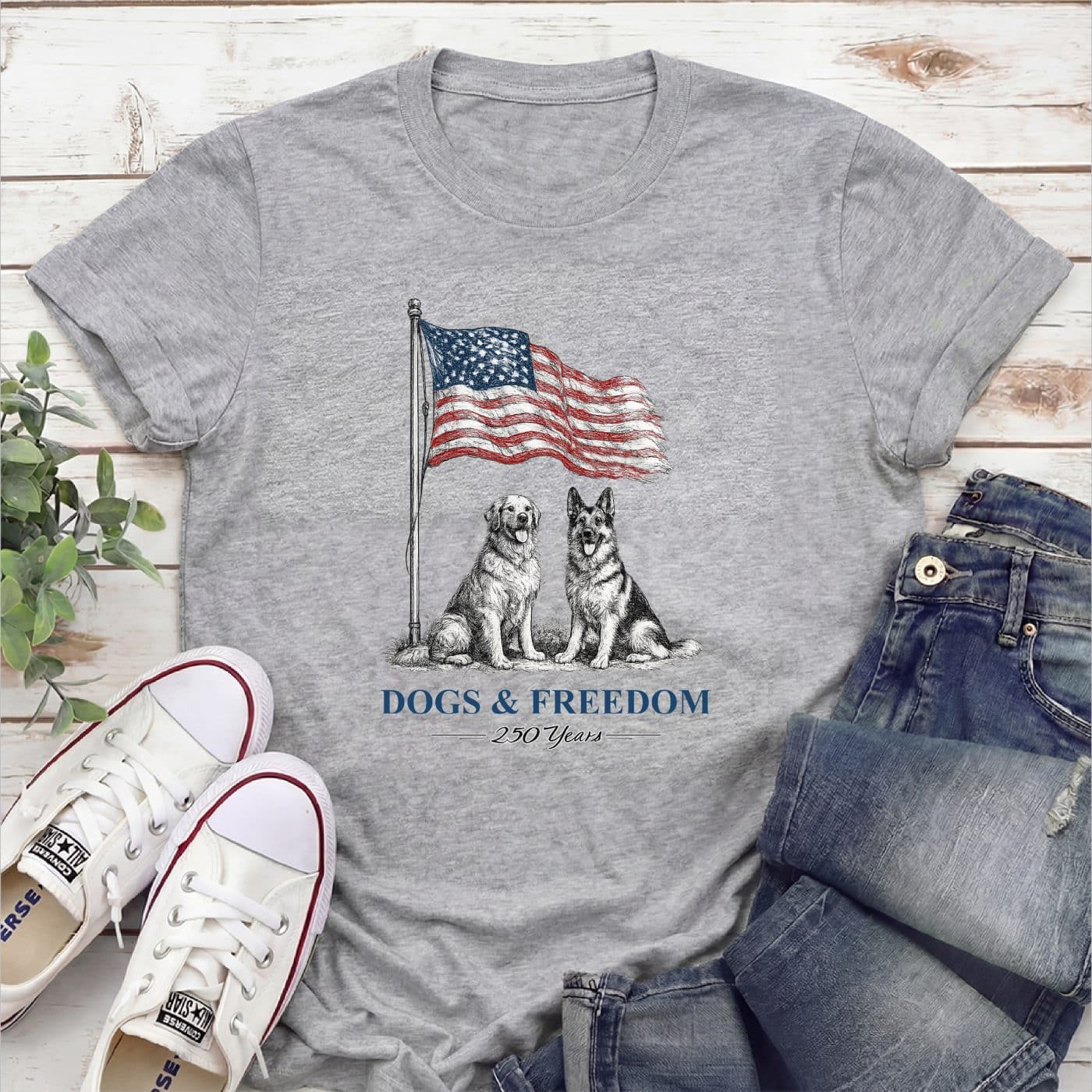 Dogs & Freedom 250 Years Standard Tee Heather Grey
